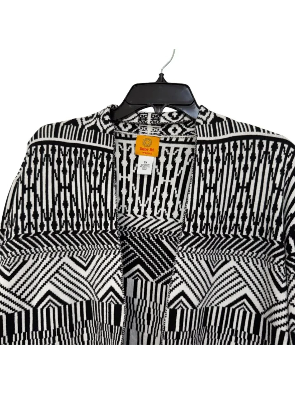 Ruby Rd Women Black&White Open Front Cardigan Sweater 2X Heavy Knit Cotton Blend